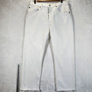 Levi's 501 Women's White Button Fly Straight Leg Jeans Raw Hem Size 31 W 26 L